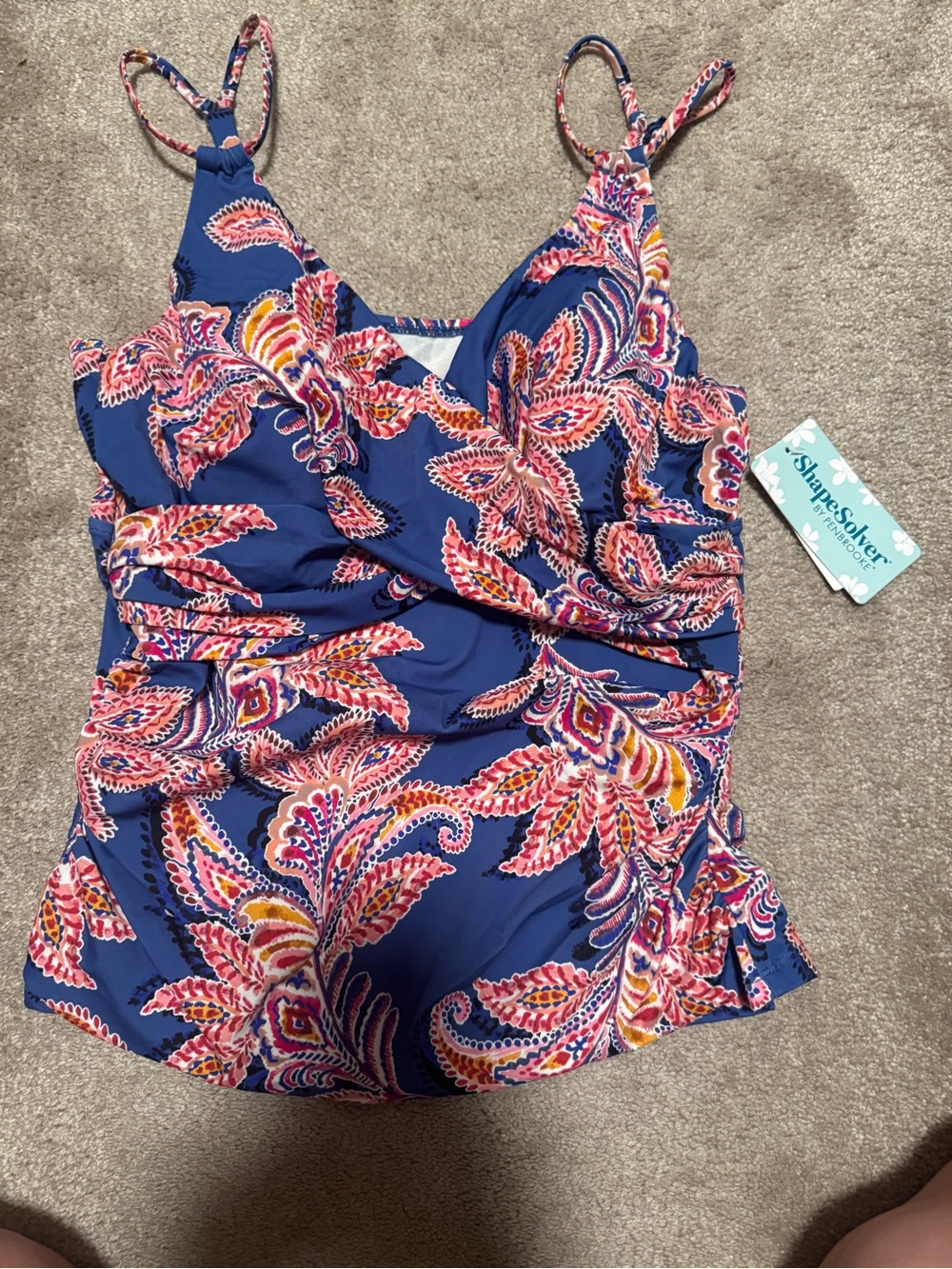 Women’s Navy Pink Paisley Swimsuit Top